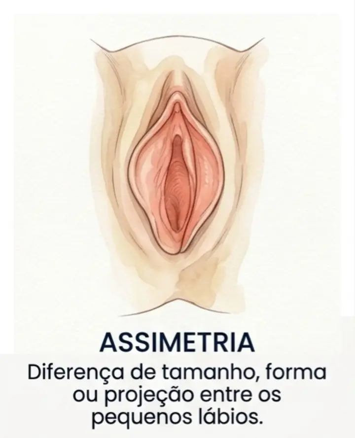 Ilustração educativa de assimetria dos pequenos lábios
