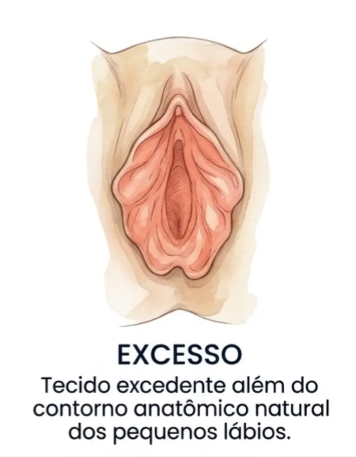 Ilustração educativa de tecido excedente dos pequenos lábios